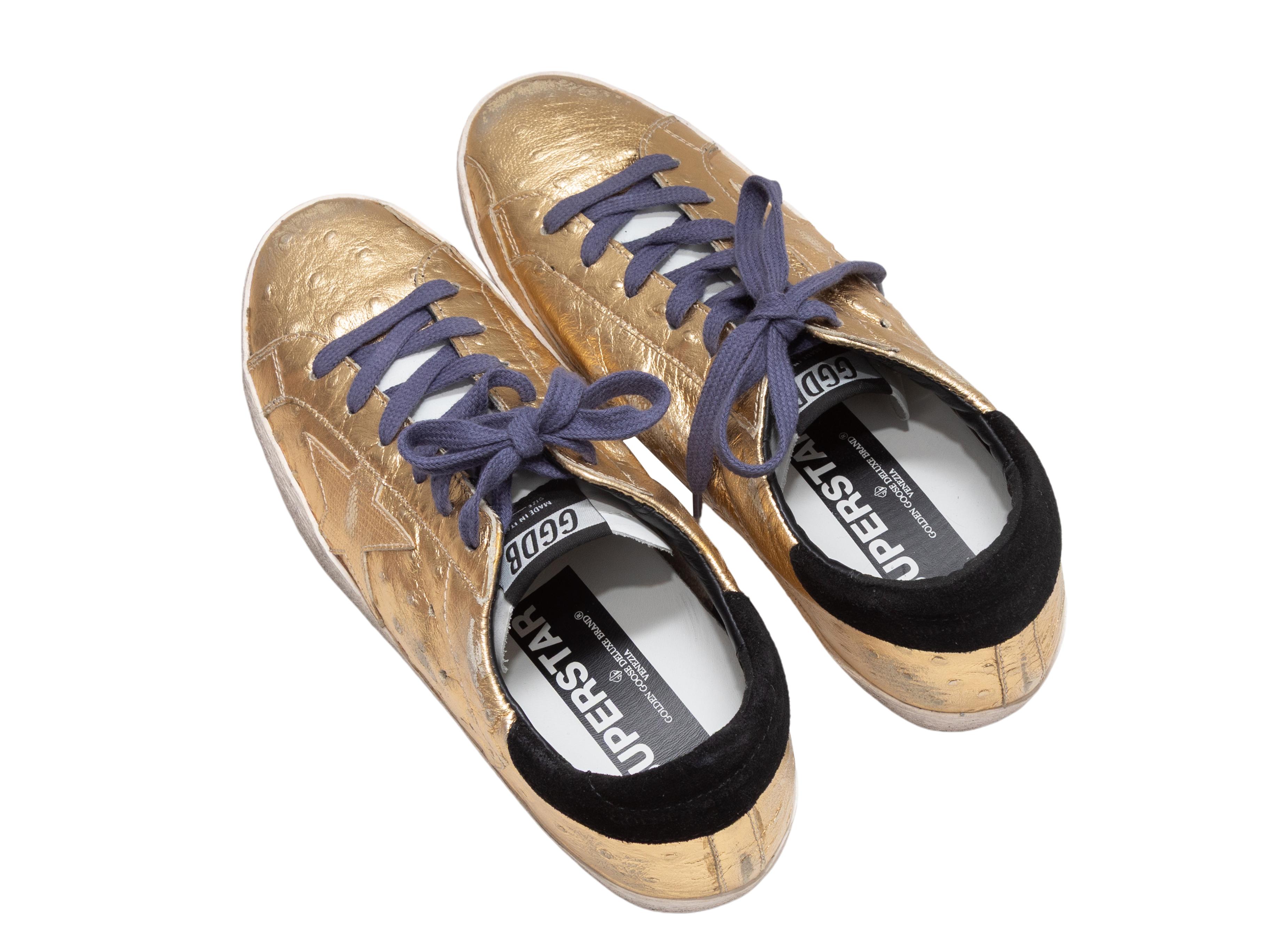 Gold Golden Goose Metallic Leder Low-Top Sneakers Größe 8 (Braun) im Angebot