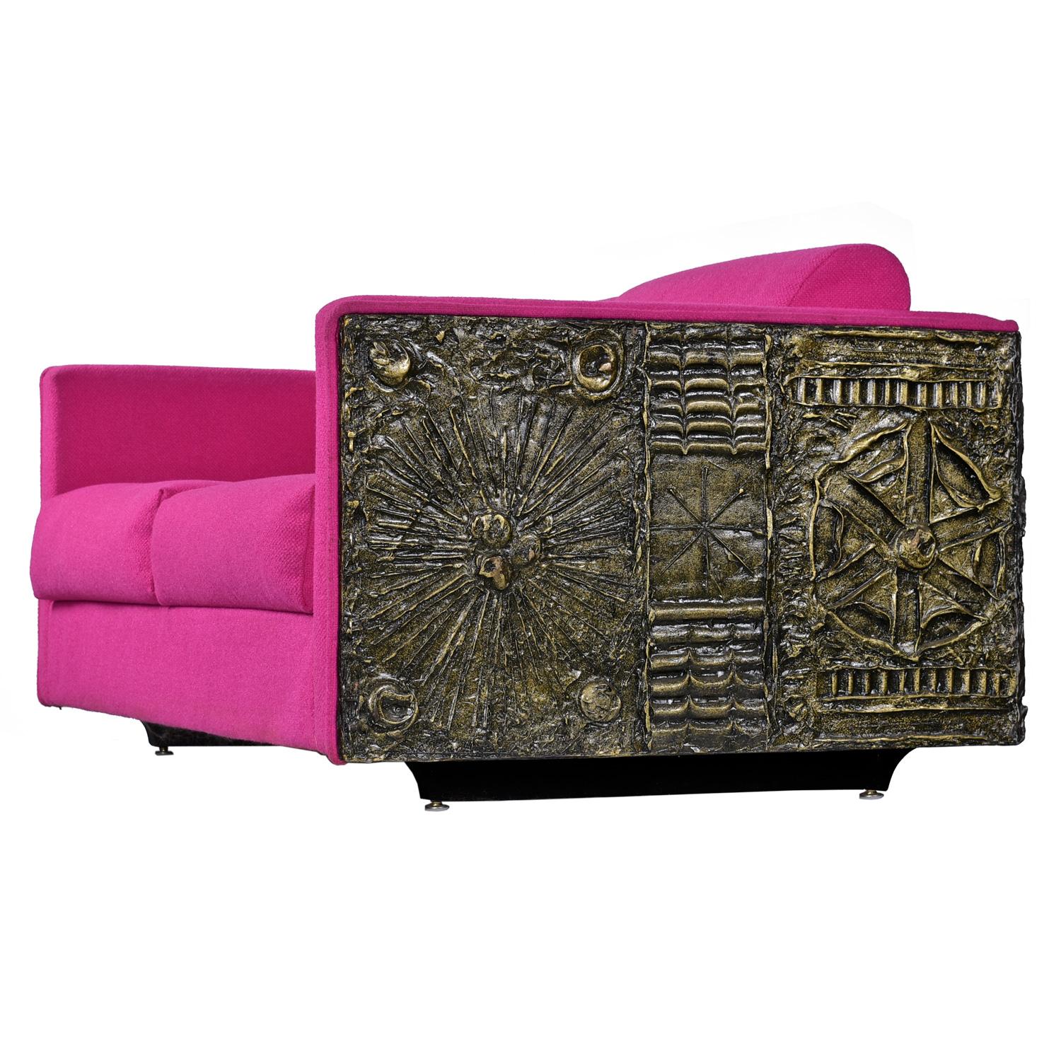 Brutalistisches Loveseat-Sofa mit goldenem Baldachin von Adrian Pearsall für Craft Associates (amerikanisch) im Angebot