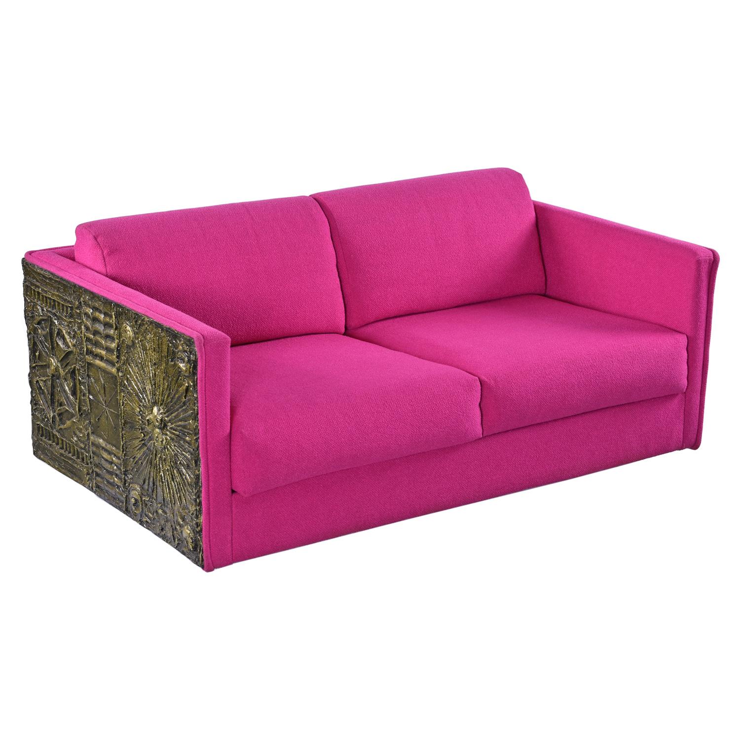 Brutalistisches Loveseat-Sofa mit goldenem Baldachin von Adrian Pearsall für Craft Associates (Harz) im Angebot