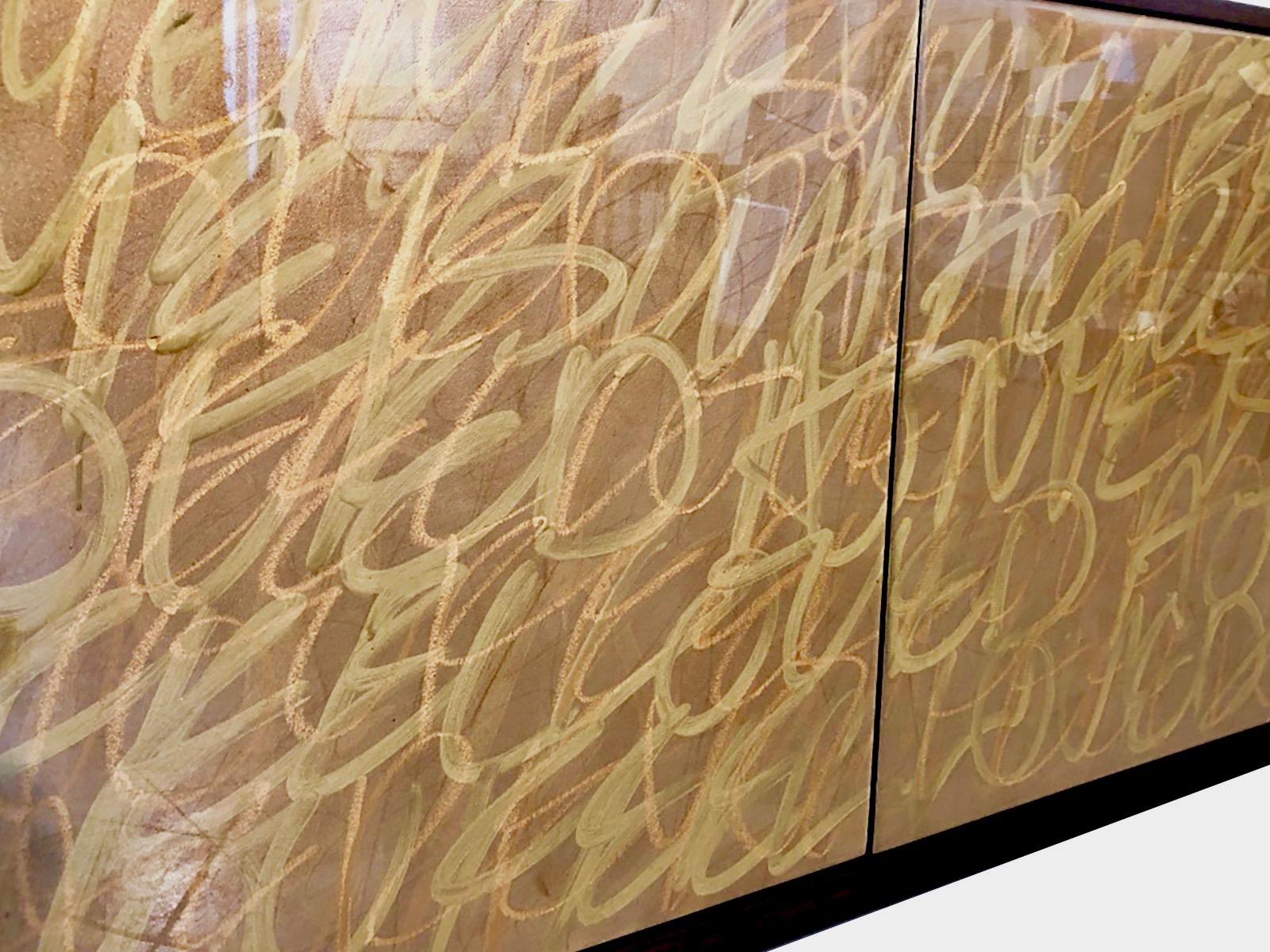 Gold Graffiti Sideboard, Art Door Cabinet, Custom Hand Painted In New Condition For Sale In Toronto, ON