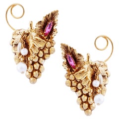 Gold Trauben-Ohrringe aus Gold mit Perlen von Kirks Folly, 1980er Jahre
