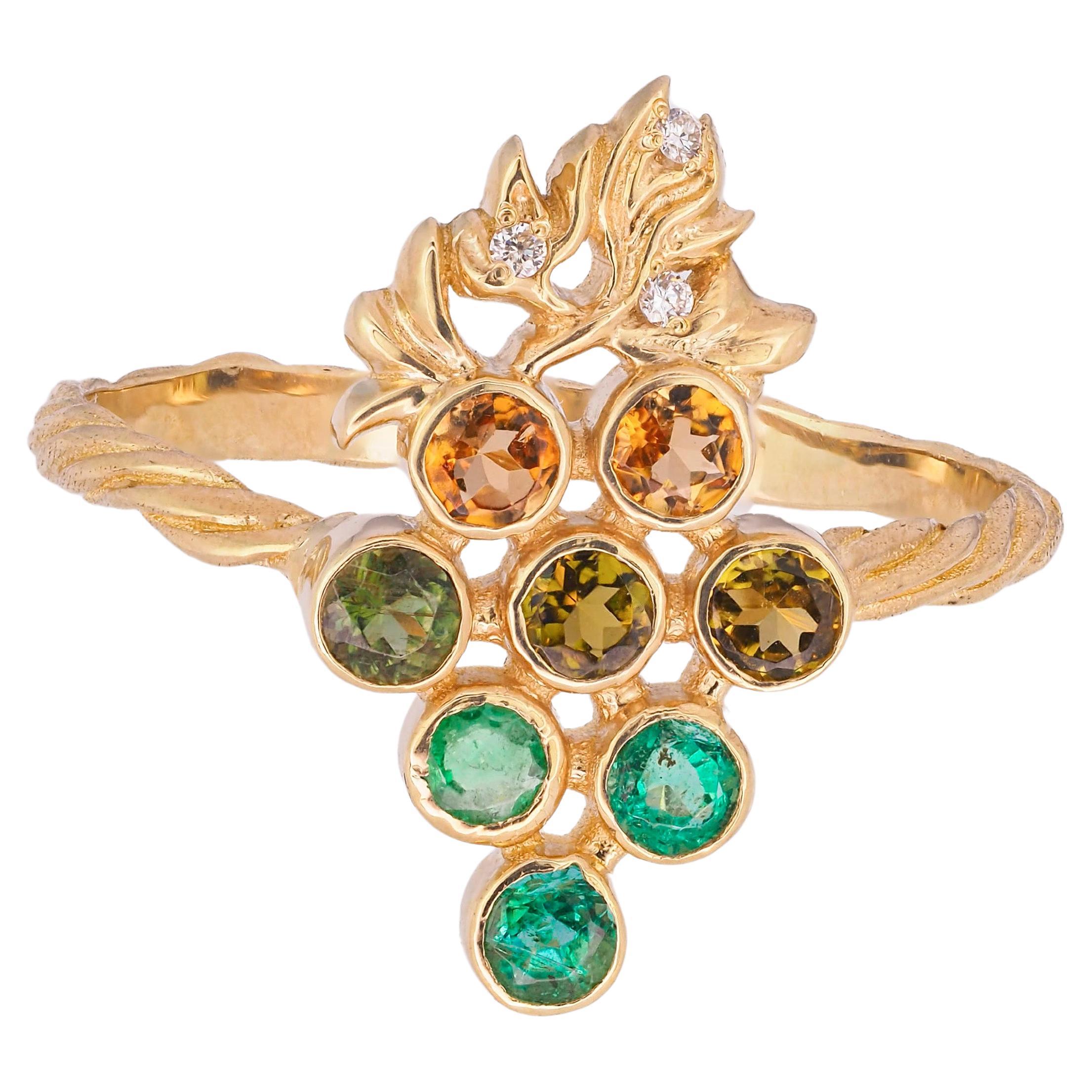 Gold grape ring with tourmalines.  For Sale