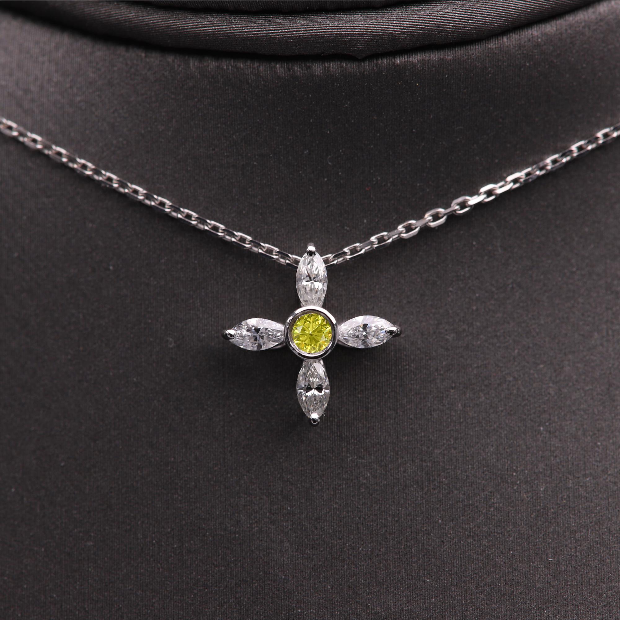 Gold Greek Cross Choker Marquise Diamonds Choker 14 Karat White Gold pendant For Sale 5