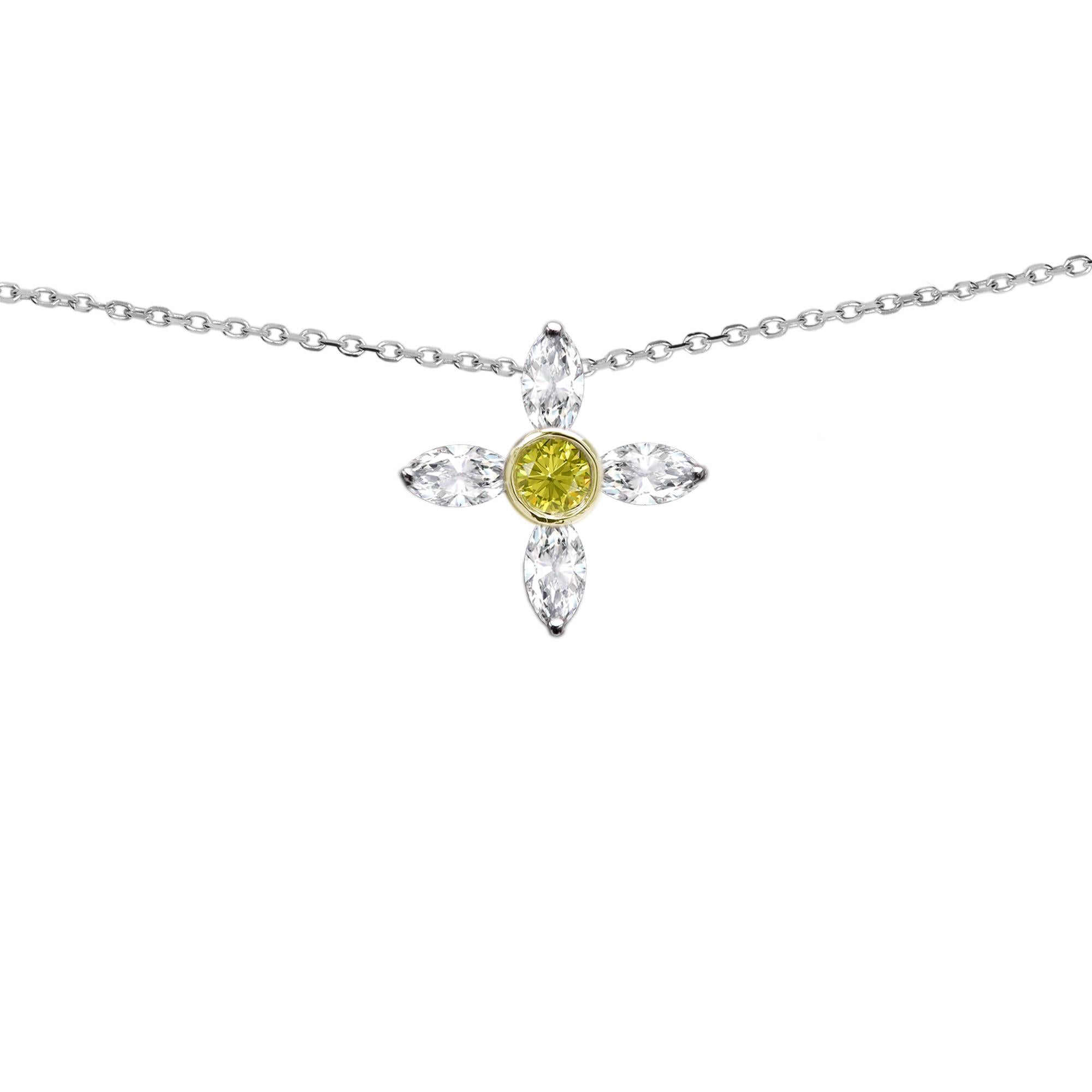 Gold Greek Cross Choker Marquise Diamonds Choker 14 Karat White Gold pendant For Sale 6