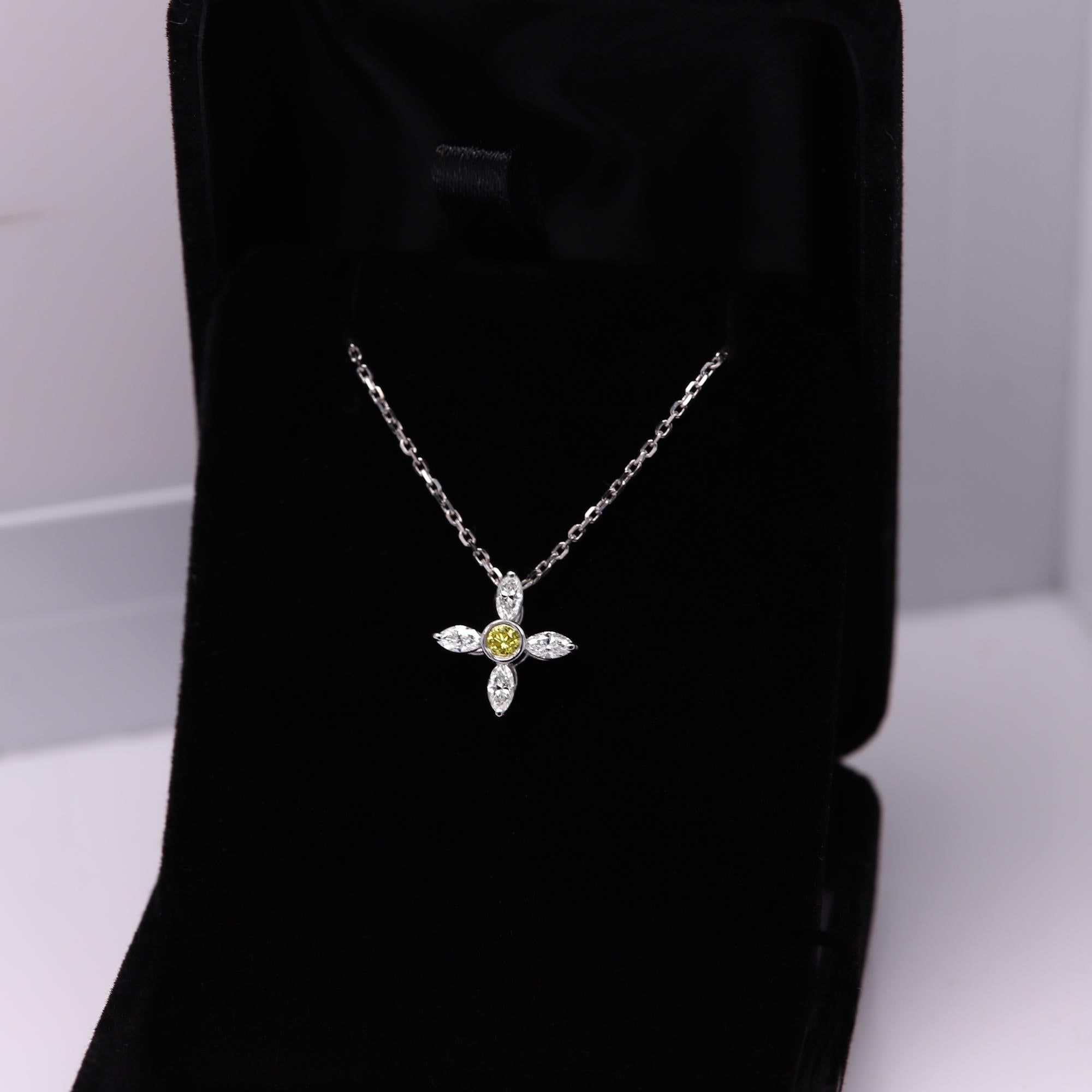 Gold Greek Cross Choker Marquise Diamonds Choker 14 Karat White Gold pendant For Sale 7