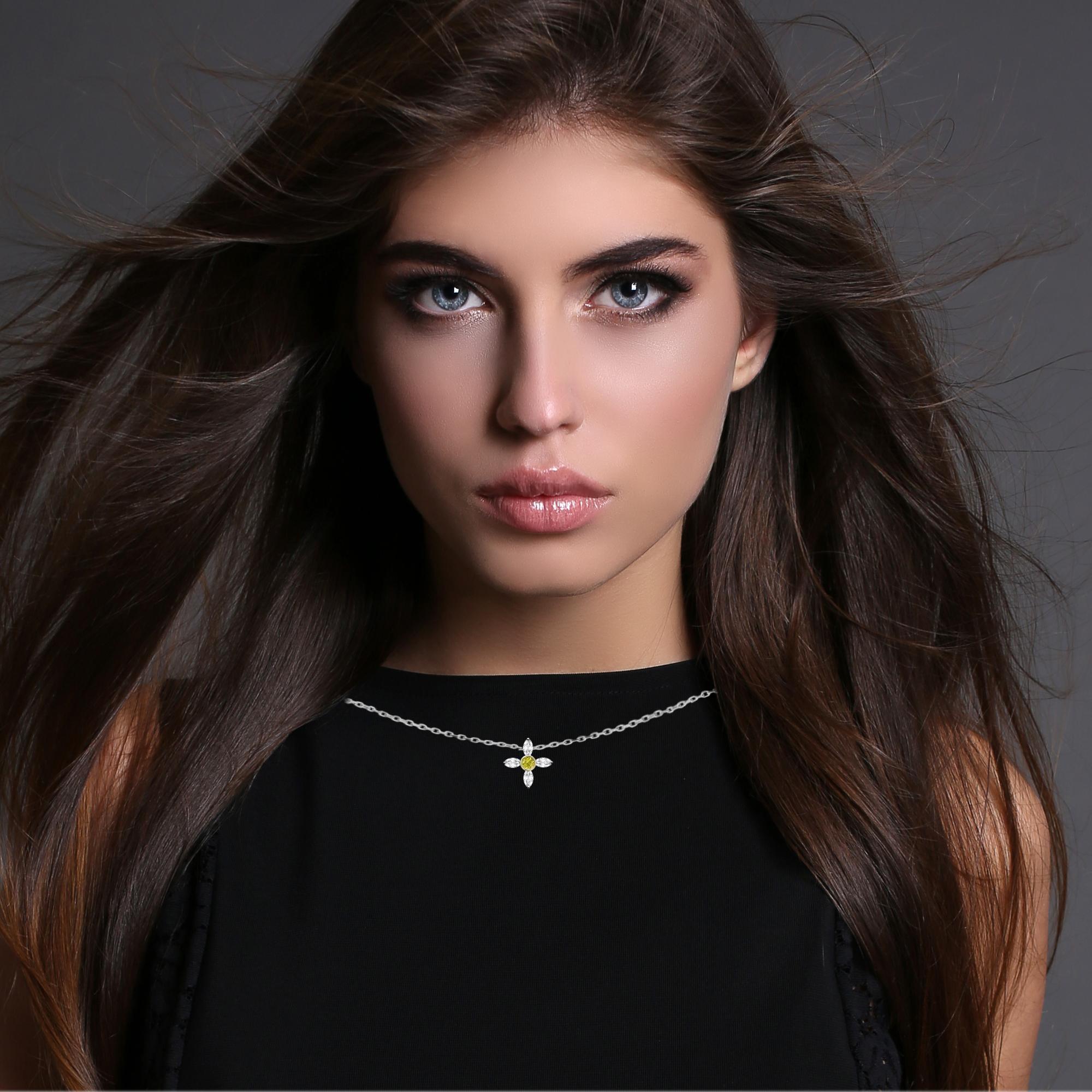 Gold Greek Cross Choker Marquise Diamonds Choker 14 Karat White Gold pendant For Sale 8