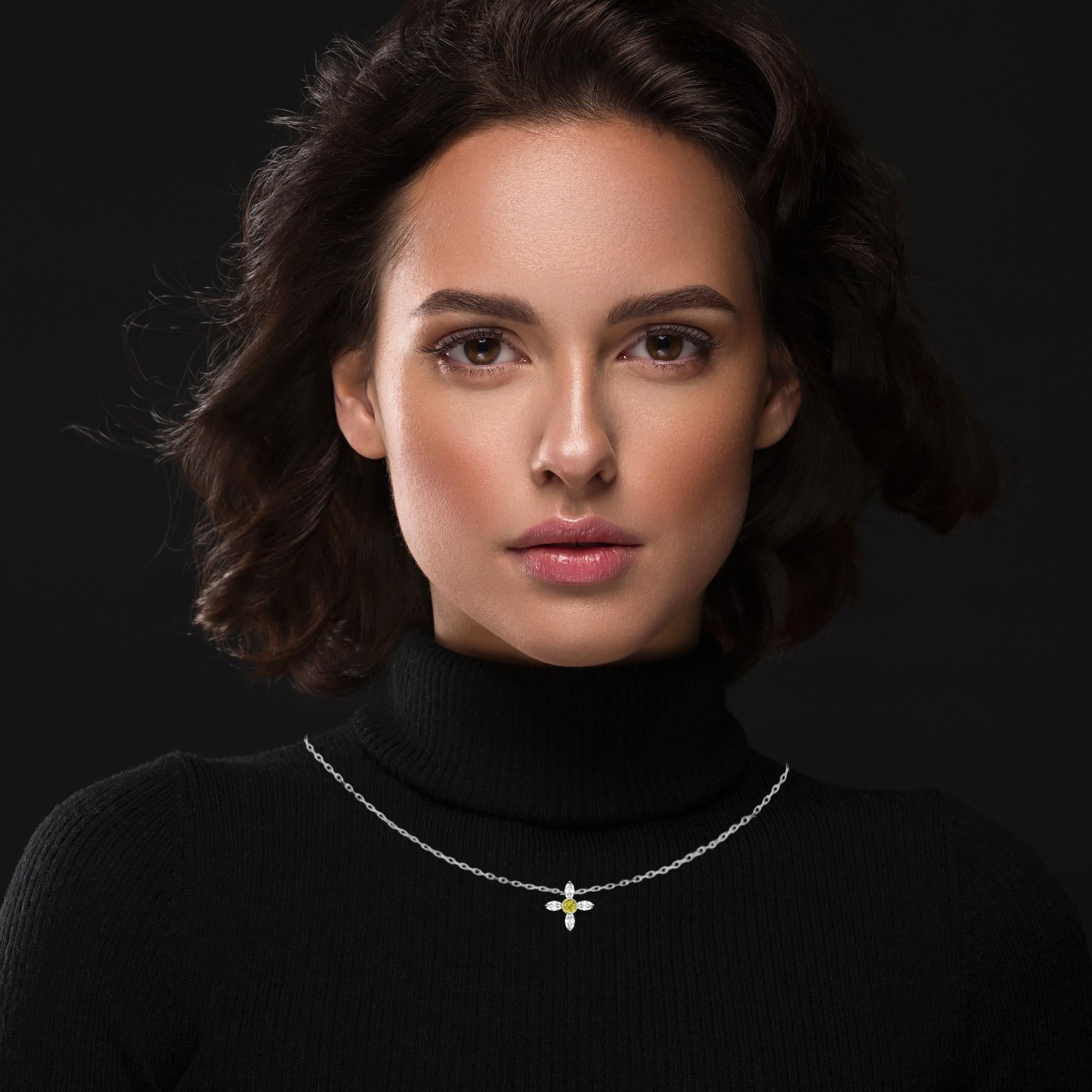 Gold Greek Cross Choker Marquise Diamonds Choker 14 Karat White Gold pendant For Sale 9