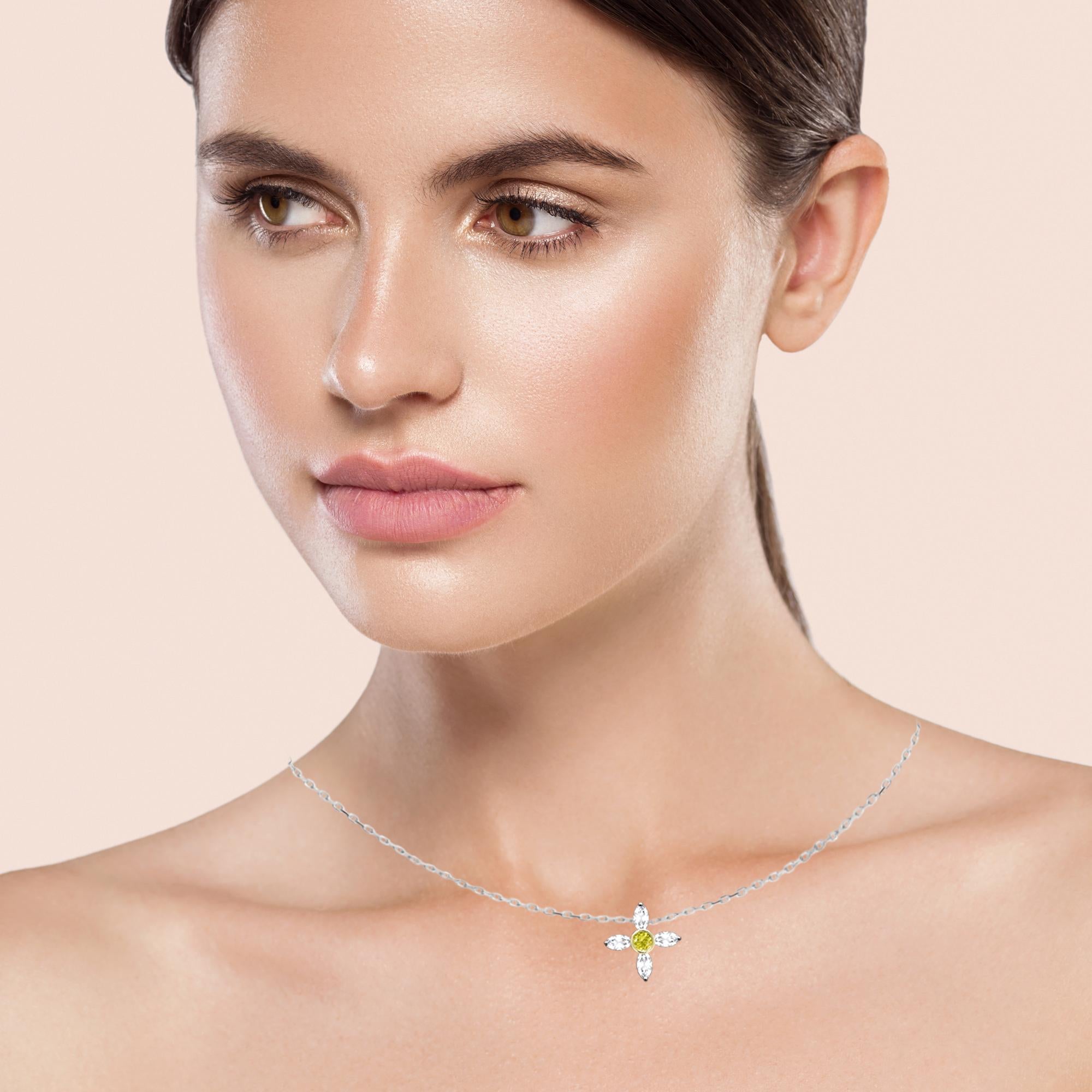 Gold Greek Cross Choker Marquise Diamonds Choker 14 Karat White Gold pendant For Sale 10