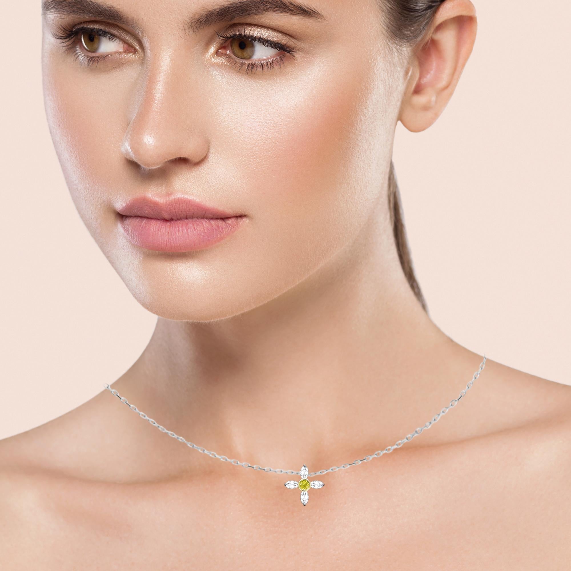 Gold Greek Cross Choker Marquise Diamonds Choker 14 Karat White Gold pendant For Sale 11