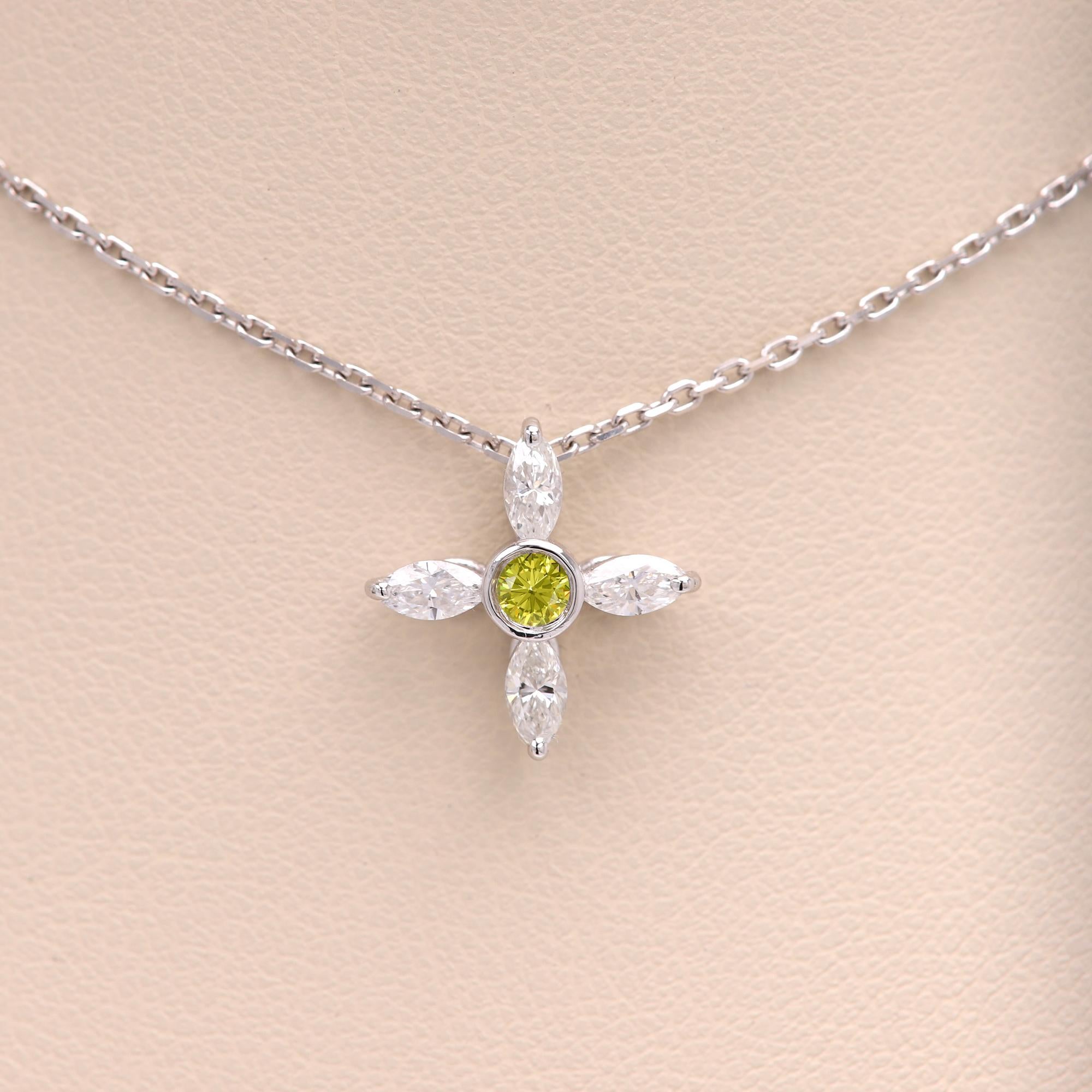 Marquise Cut Gold Greek Cross Choker Marquise Diamonds Choker 14 Karat White Gold pendant For Sale