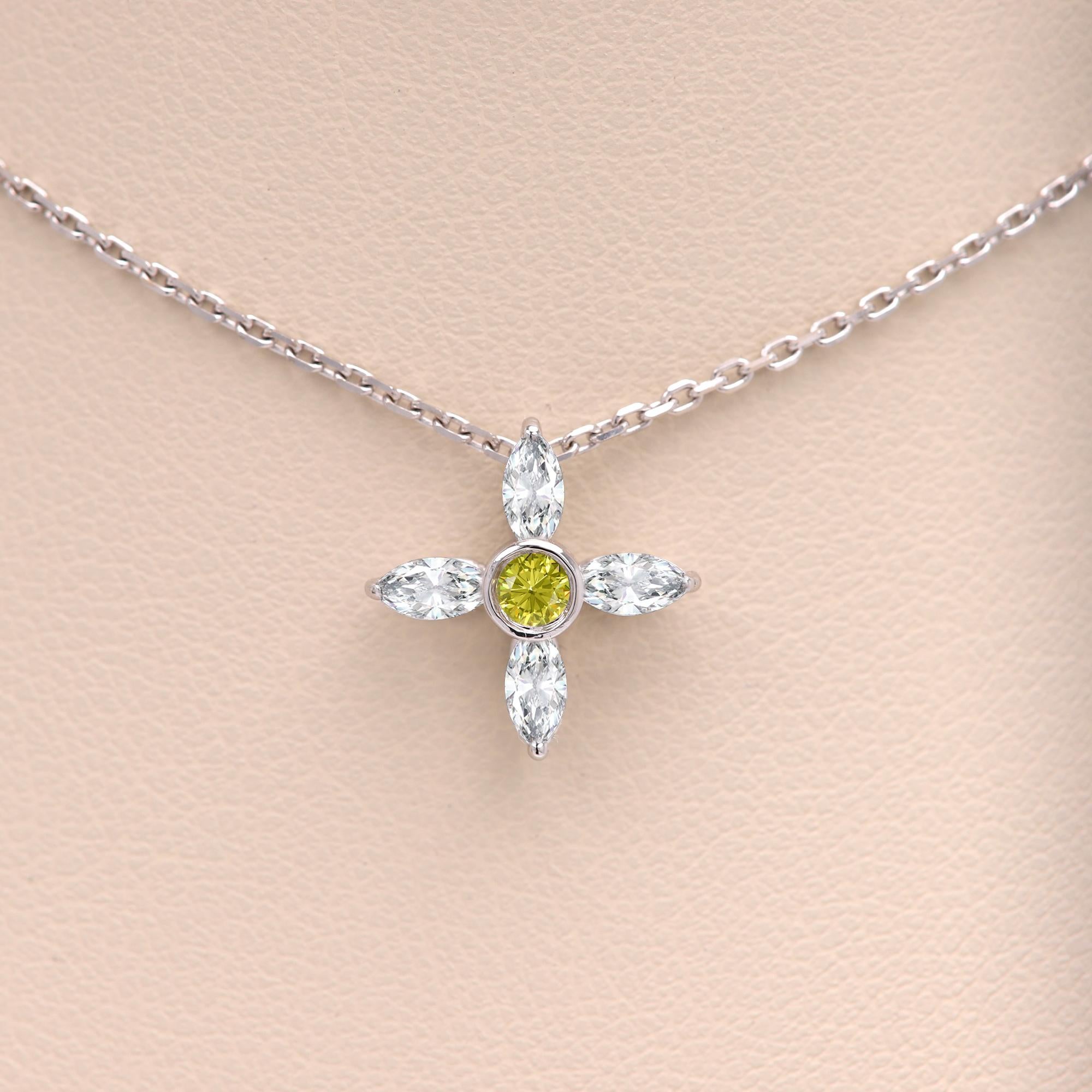 Gold Greek Cross Choker Marquise Diamonds Choker 14 Karat White Gold pendant In New Condition For Sale In Brooklyn, NY