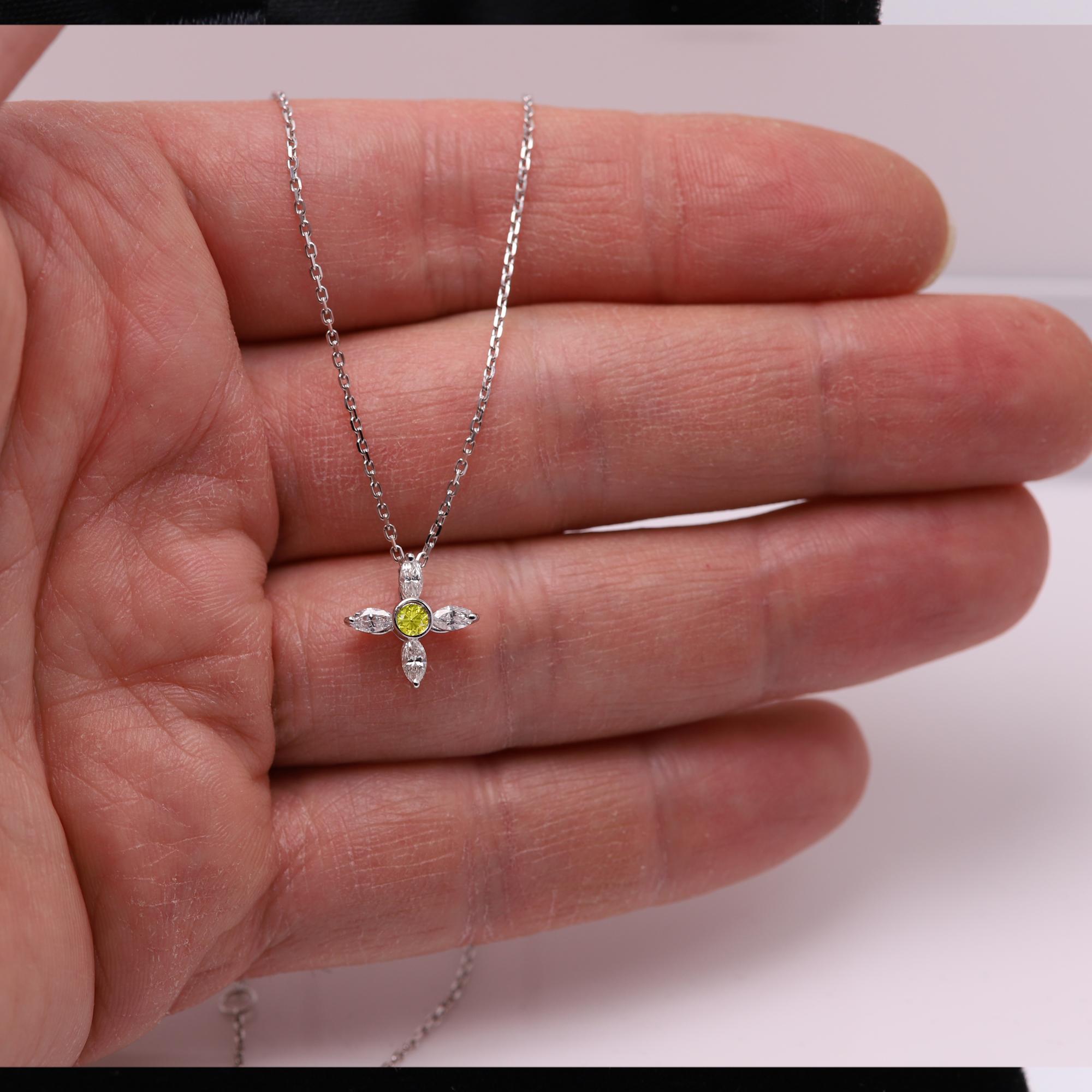 Gold Greek Cross Choker Marquise Diamonds Choker 14 Karat White Gold pendant For Sale 2