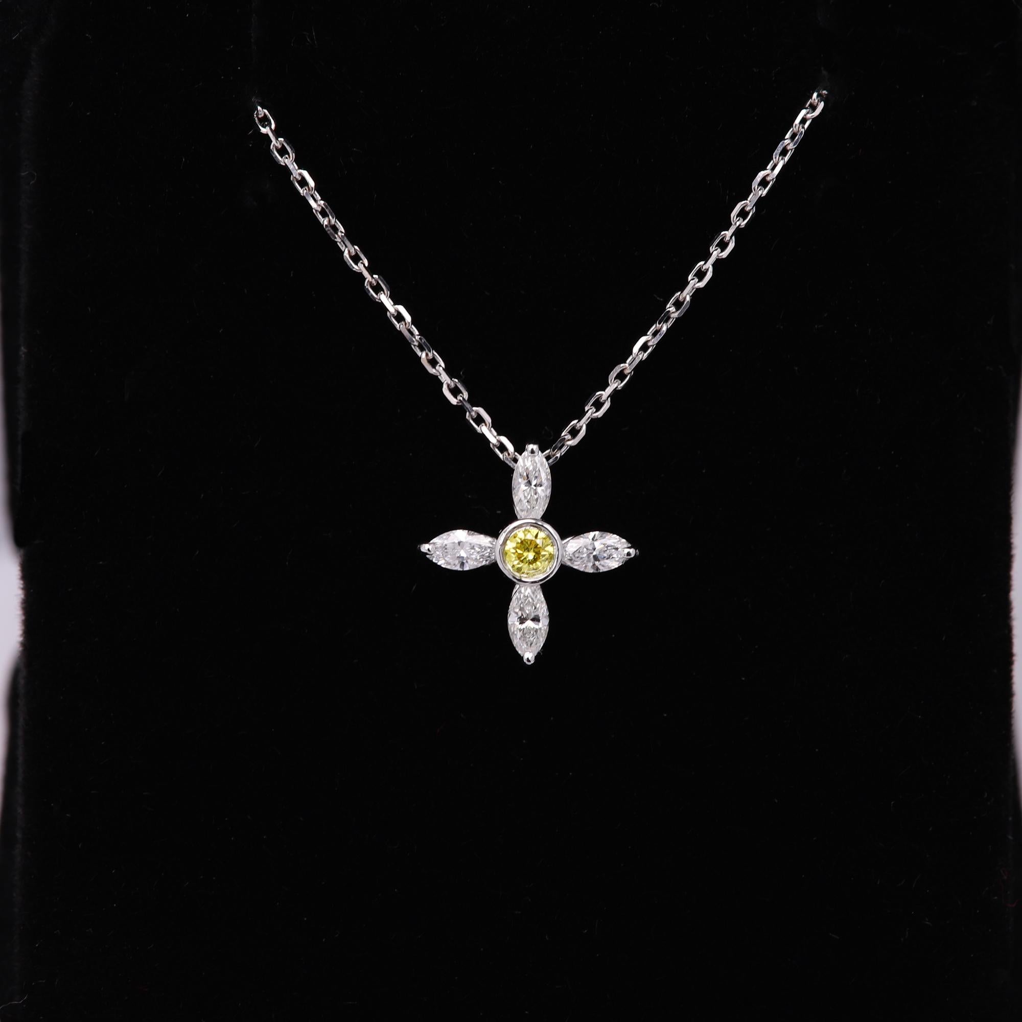 Gold Greek Cross Choker Marquise Diamonds Choker 14 Karat White Gold pendant For Sale 4