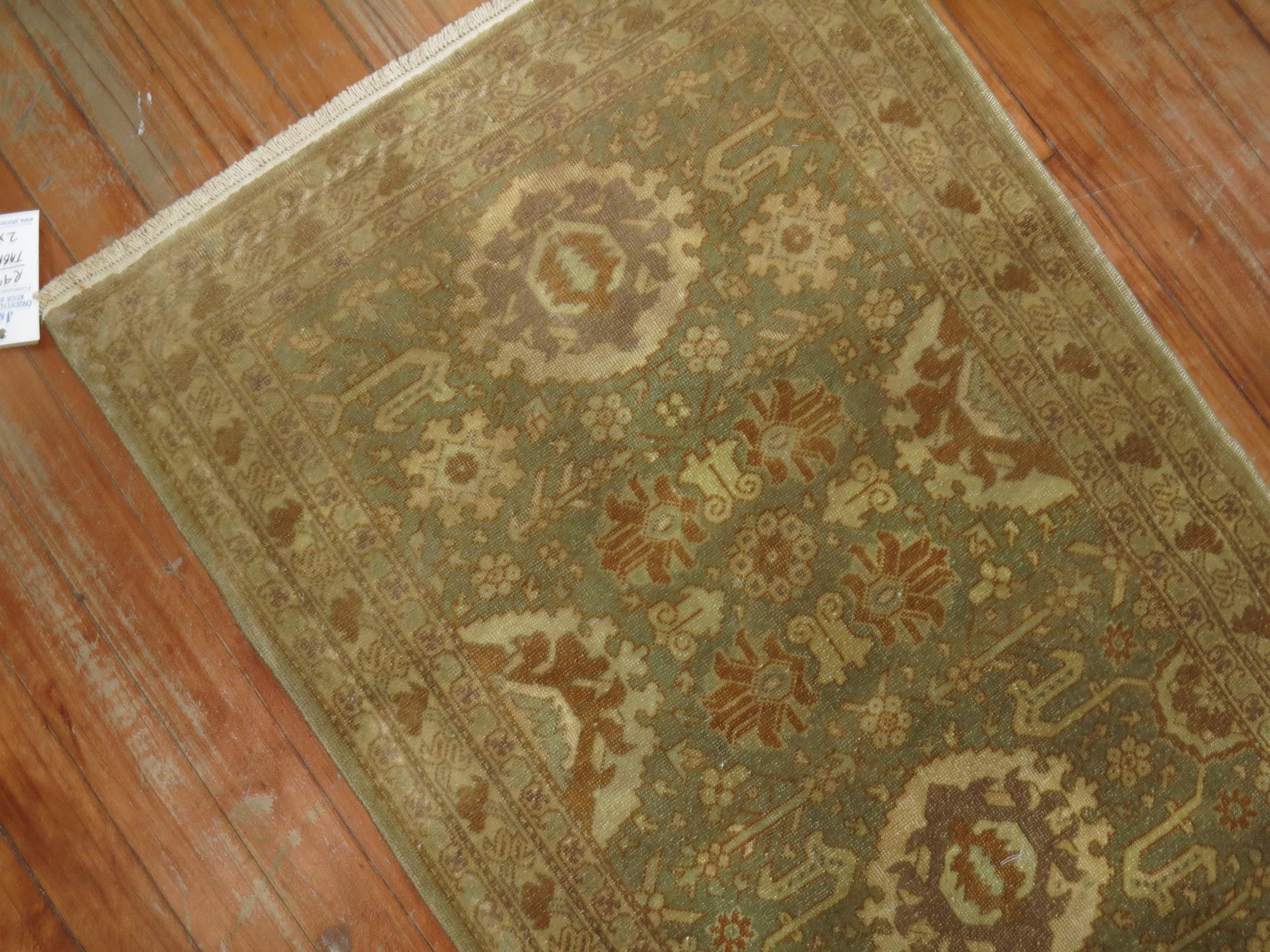 Hand-Knotted Gold Green Persian Tabriz  Rug For Sale