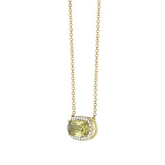 Gold Green Quartz Diamond Pendant