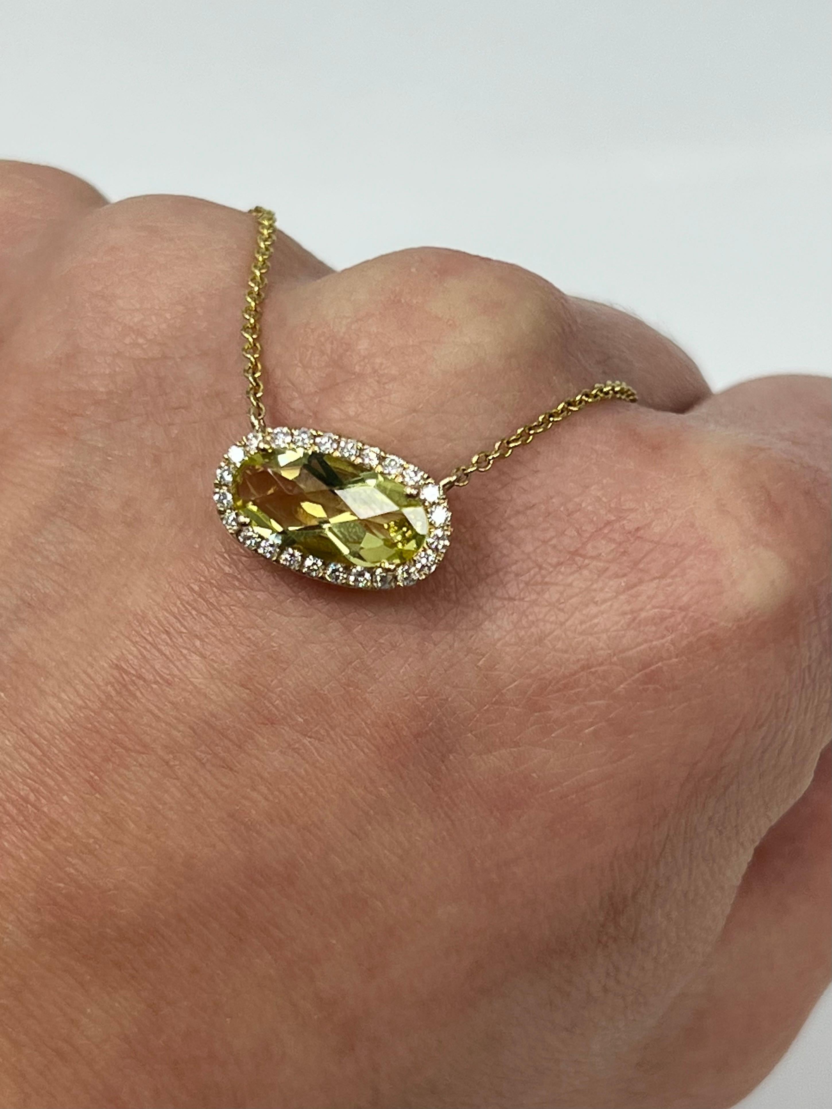 Modern Gold Green Quartz Diamond Pendant For Sale
