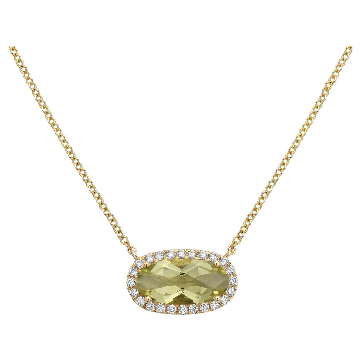 Gold Green Quartz Diamond Pendant For Sale