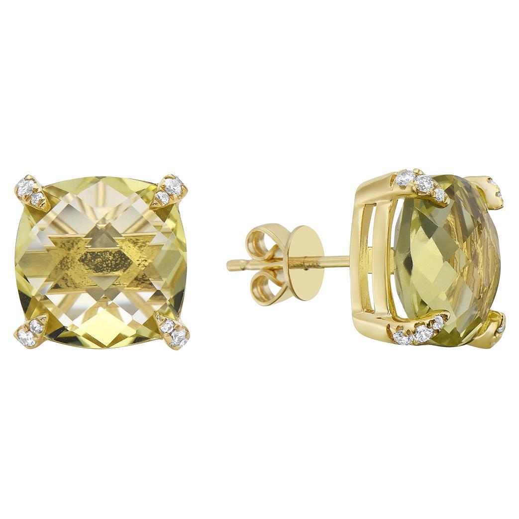 Gold Green Quartz Diamond Studs For Sale