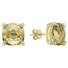 Gold Green Quartz Diamond Studs