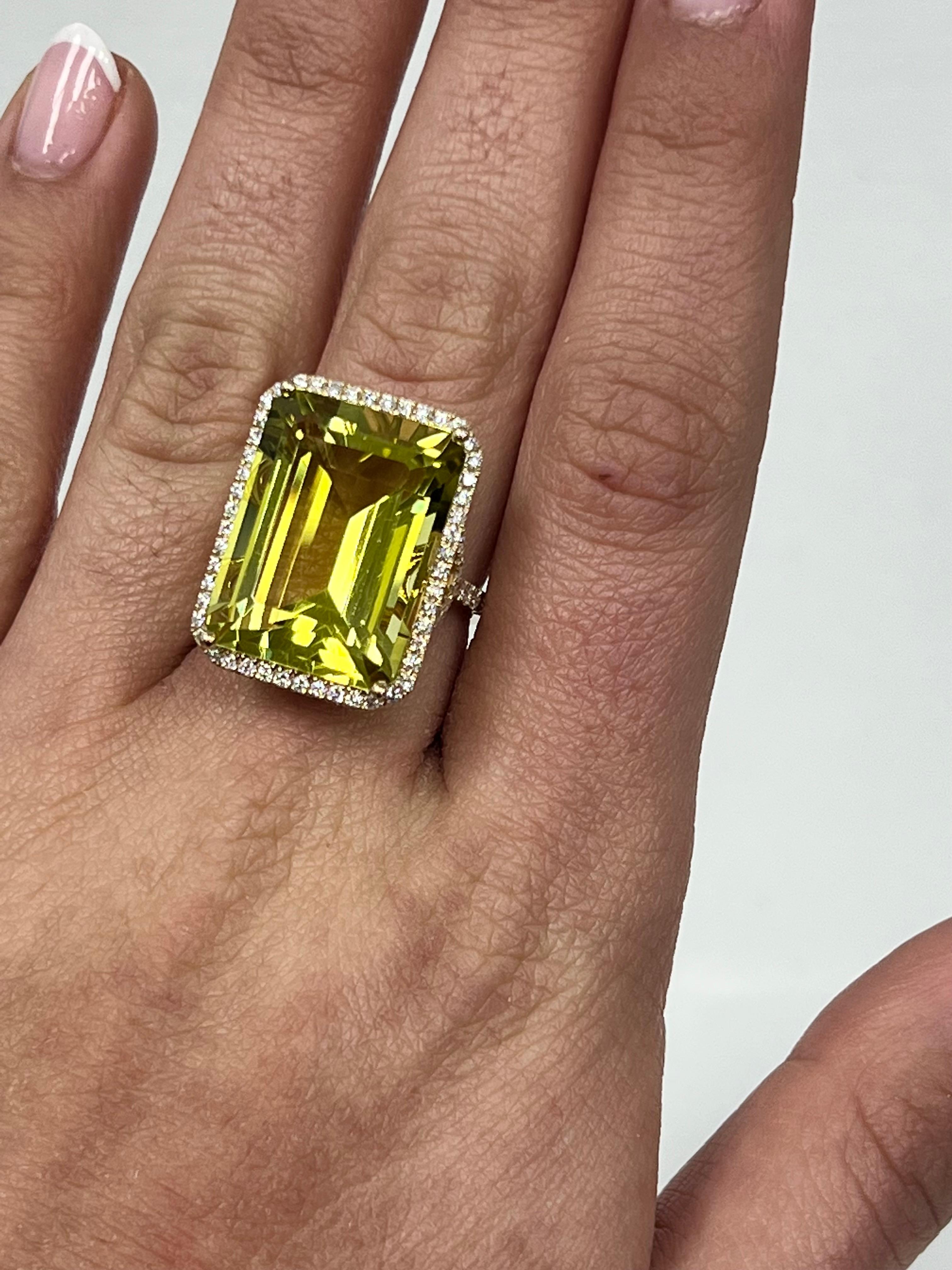 Emerald Cut Gold Green Quartz Yellow Gold Ring For Sale