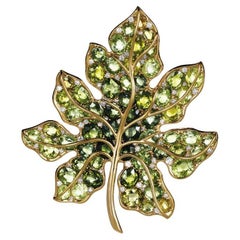 Gold, Green Tourmaline, and Diamond Leaf Brooch Pin, Hamilton Private Reserve