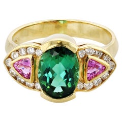 Gold, Green Tourmaline, Pink Sapphire, and Diamond Ring