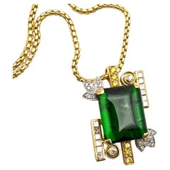 Gold Green Tourmaline, Yellow Sapphire, & Diamond Necklace