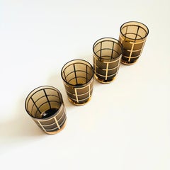 Gold Gridded Smoke Glass Cordials - Set of 4