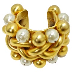 Gold Guild and Faux Pearl Cuff Bracelet