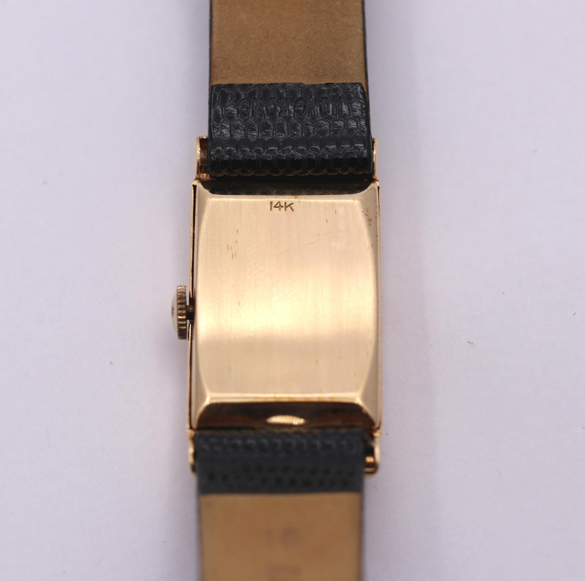 Gold Hamilton White Dial Watch with Diamonds In Good Condition In Palm Beach, FL