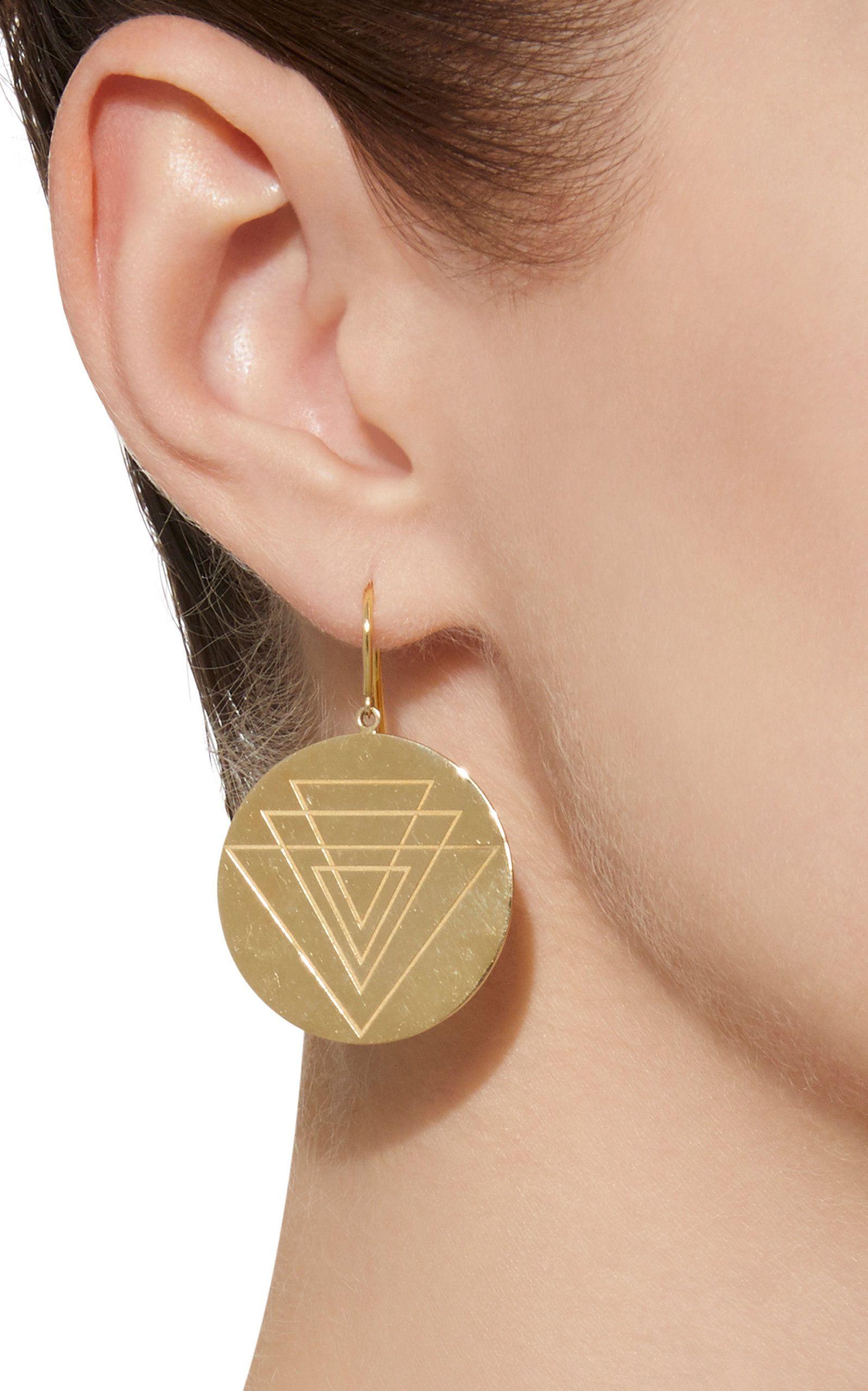 Contemporary Gold Hammered Disc Earrings with Engravings from ARK Fine Jewlelry For Sale
