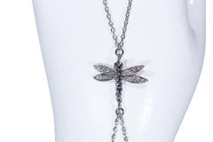 Gold Hand Bracelet with Diamond Pavé Dragonfly and Chains