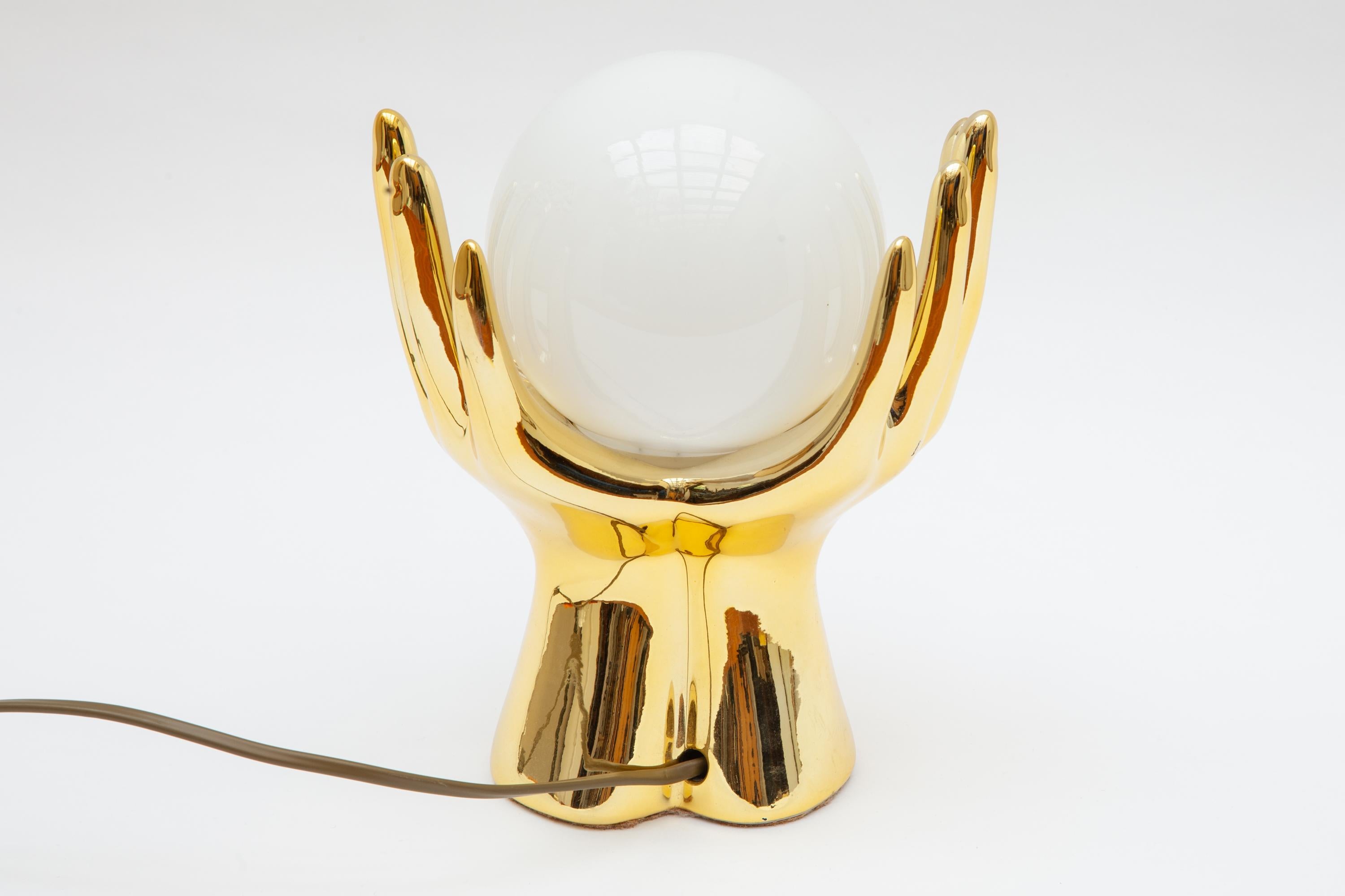 Mid-Century Modern Gold Hand Globe Table Lamps, 1970s, Italy