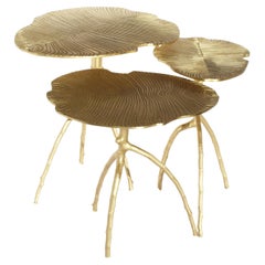 Gold Handcrafted Dickinsonia Stacking Tables Triptych in Bronze by Eric Gizard