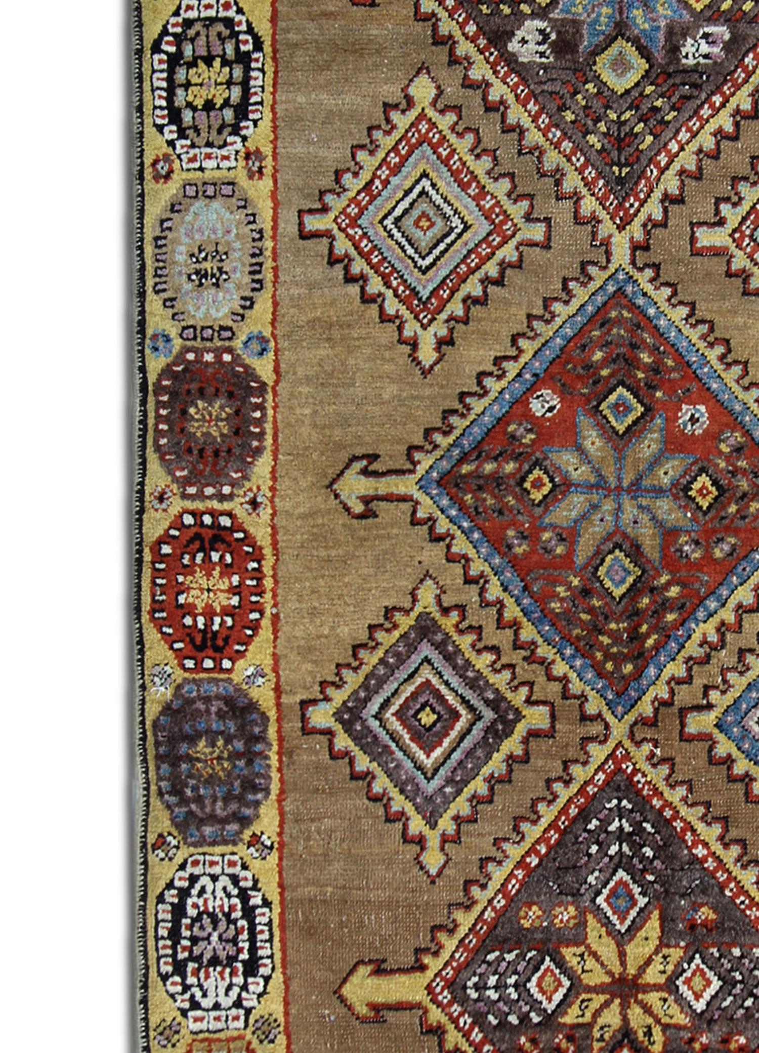 Kazak Gold Handmade Carpet Oriental Geometric Rug Tribal Living Room Rug For Sale
