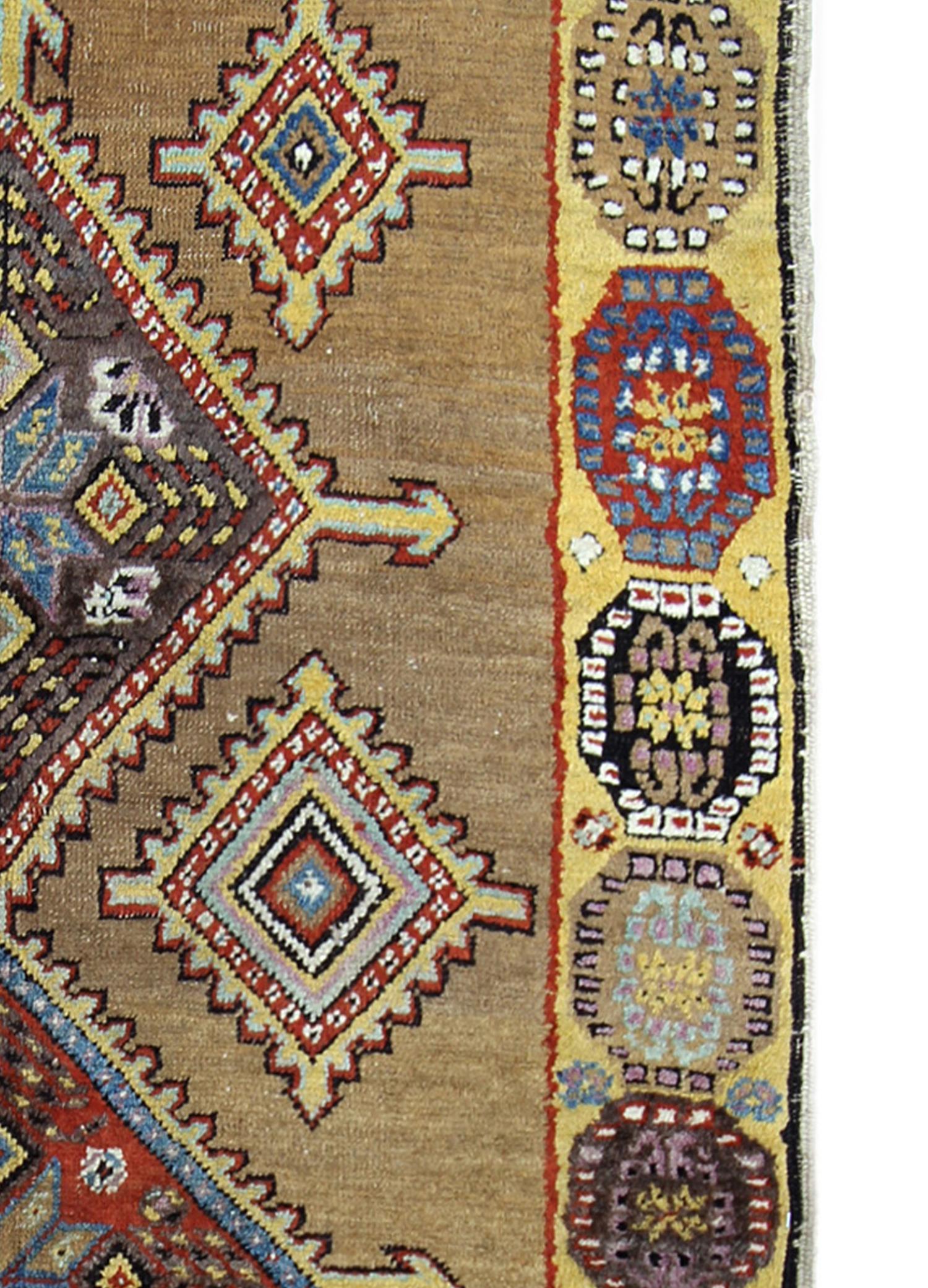 Turkish Gold Handmade Carpet Oriental Geometric Rug Tribal Living Room Rug For Sale