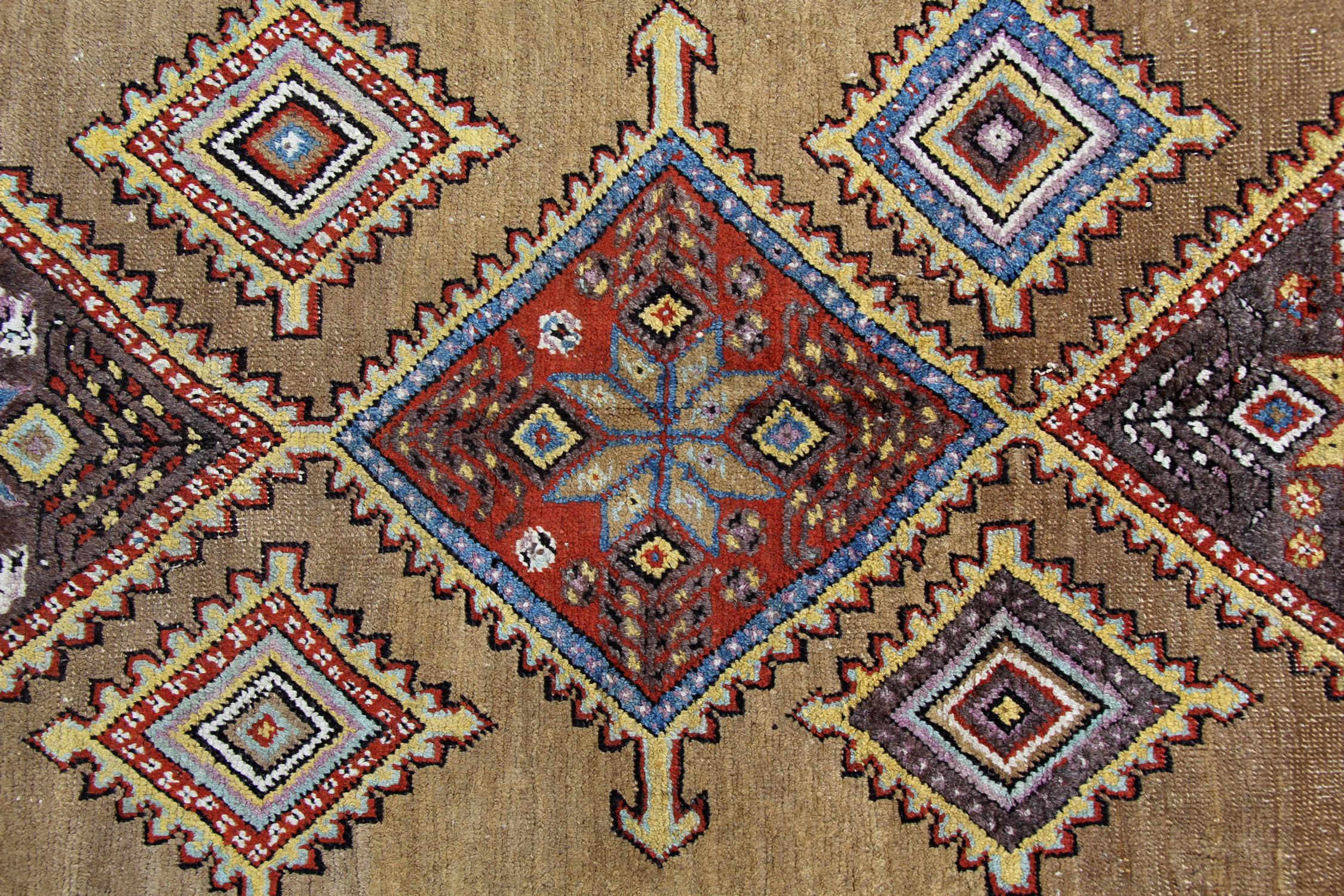 Late 19th Century Gold Handmade Carpet Oriental Geometric Rug Tribal Living Room Rug For Sale