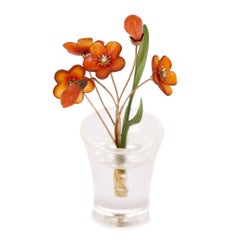 Gold, Hardstone and Nephrite Flower Model, in the Style of Fabergé
