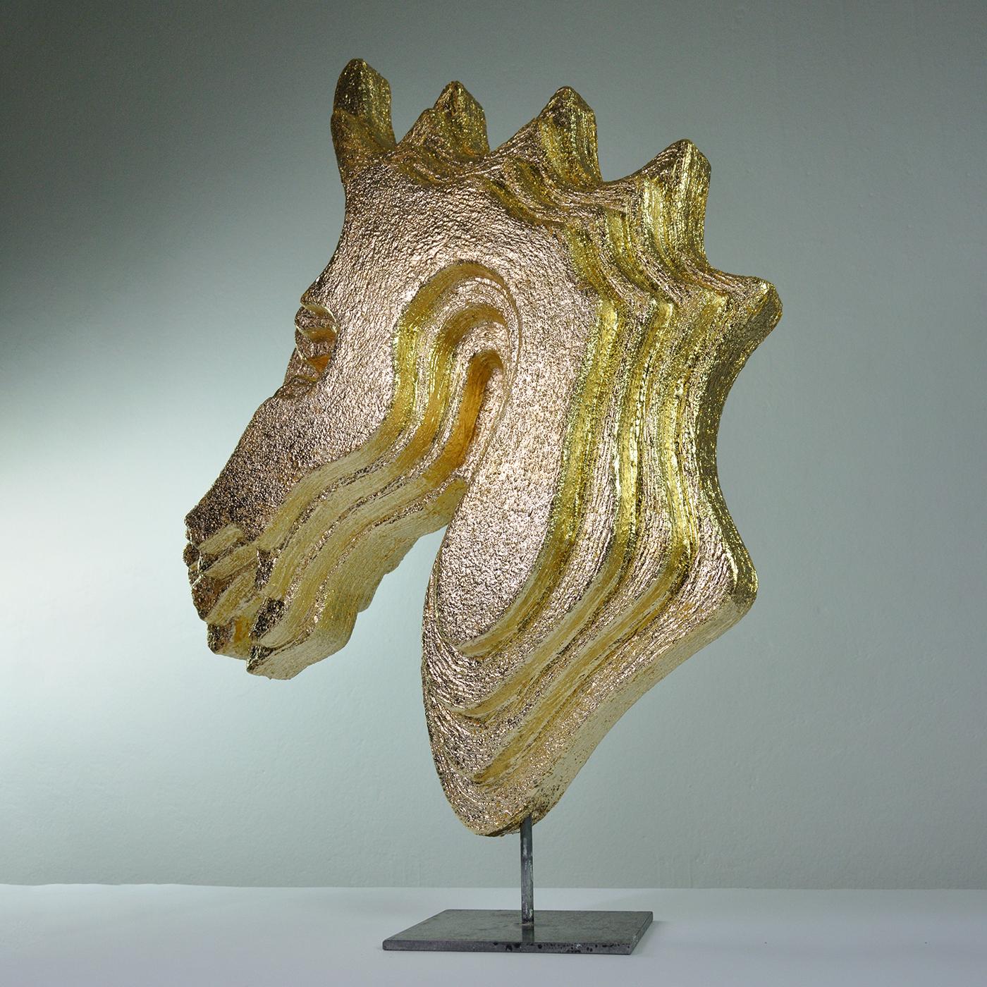 Goldkopfpferd Goldener Skulpturpure (Italienisch) im Angebot