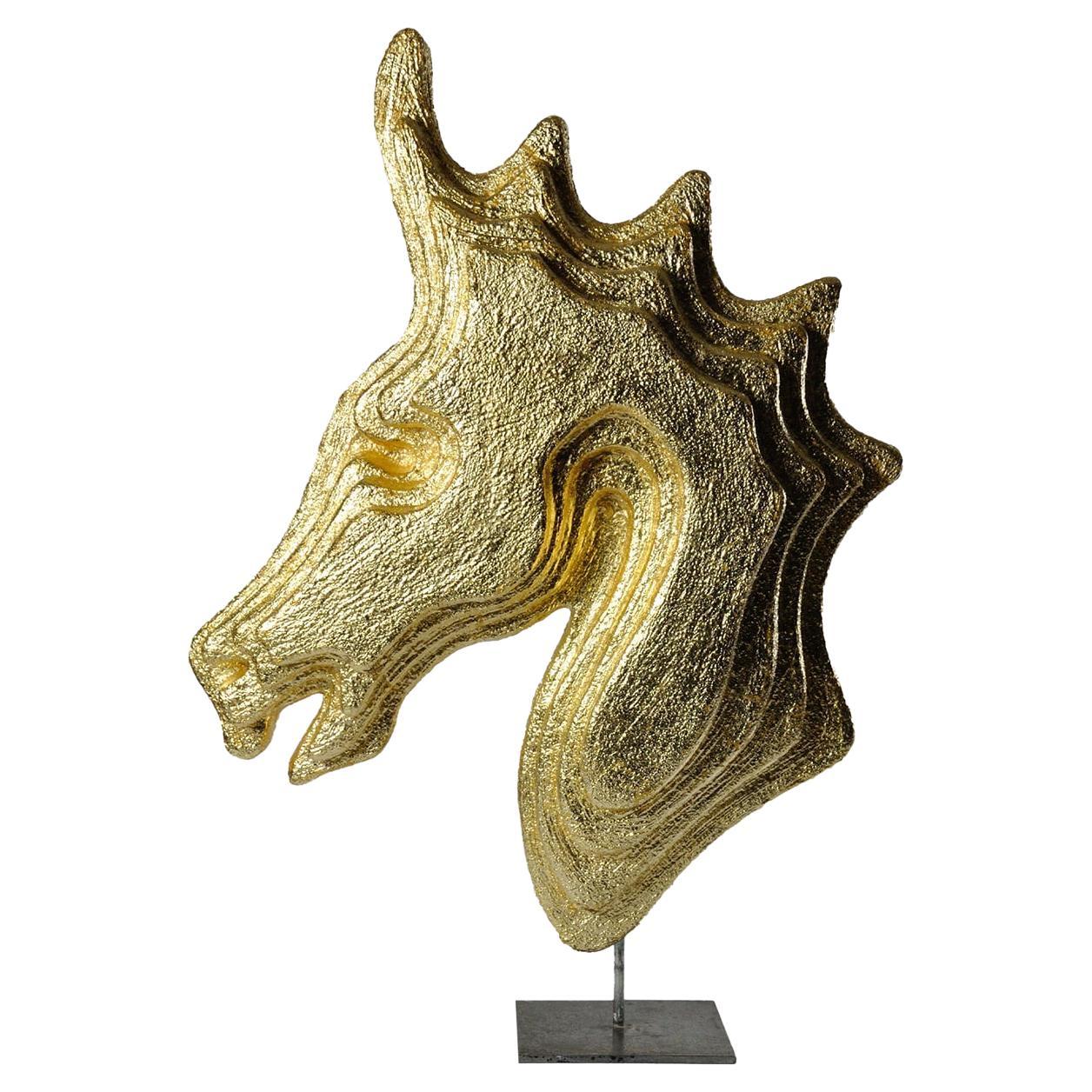 Caballo Cabeza de Oro Golden Scultpure