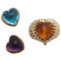 Gold Hear Shaped Ring Amethyst, Citrine or Blue Topaz