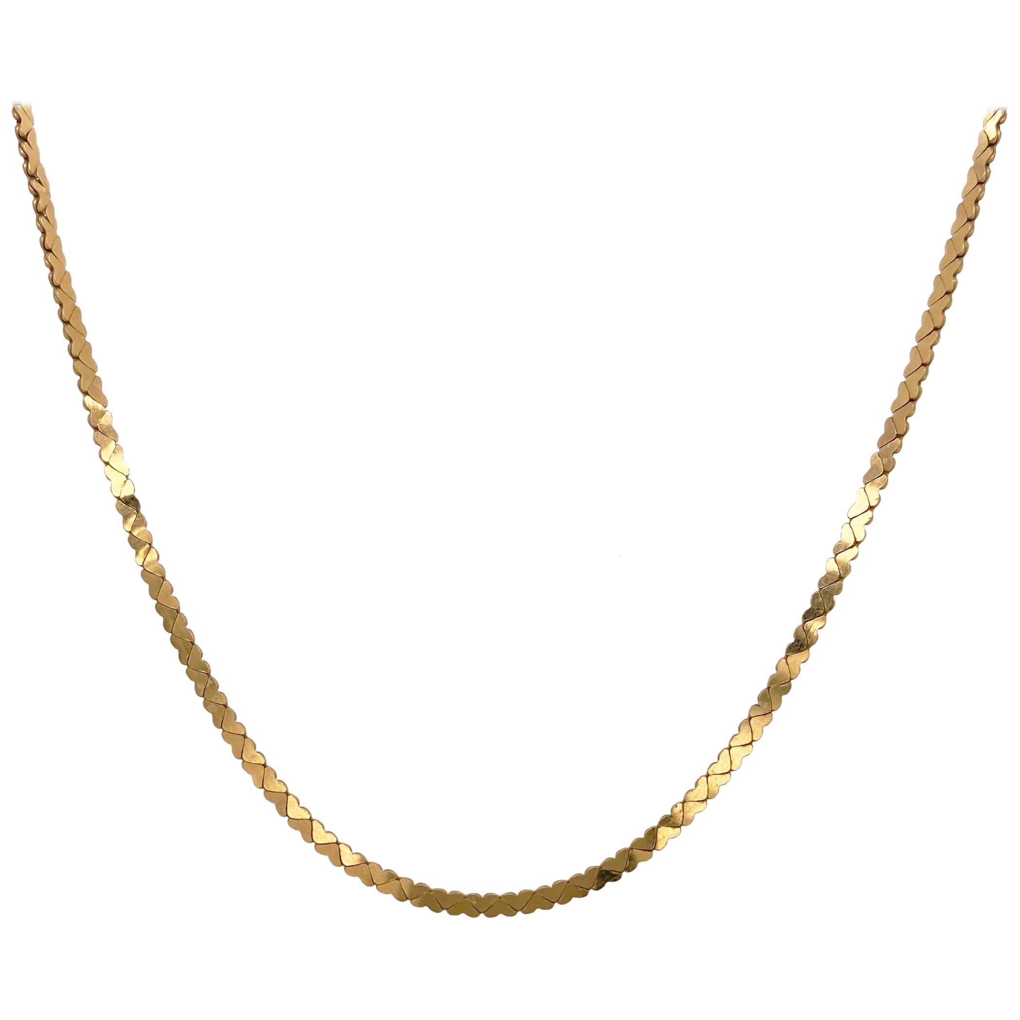 Gold Heart Chain in 14 Karat Yellow Gold, Flat Link For Sale