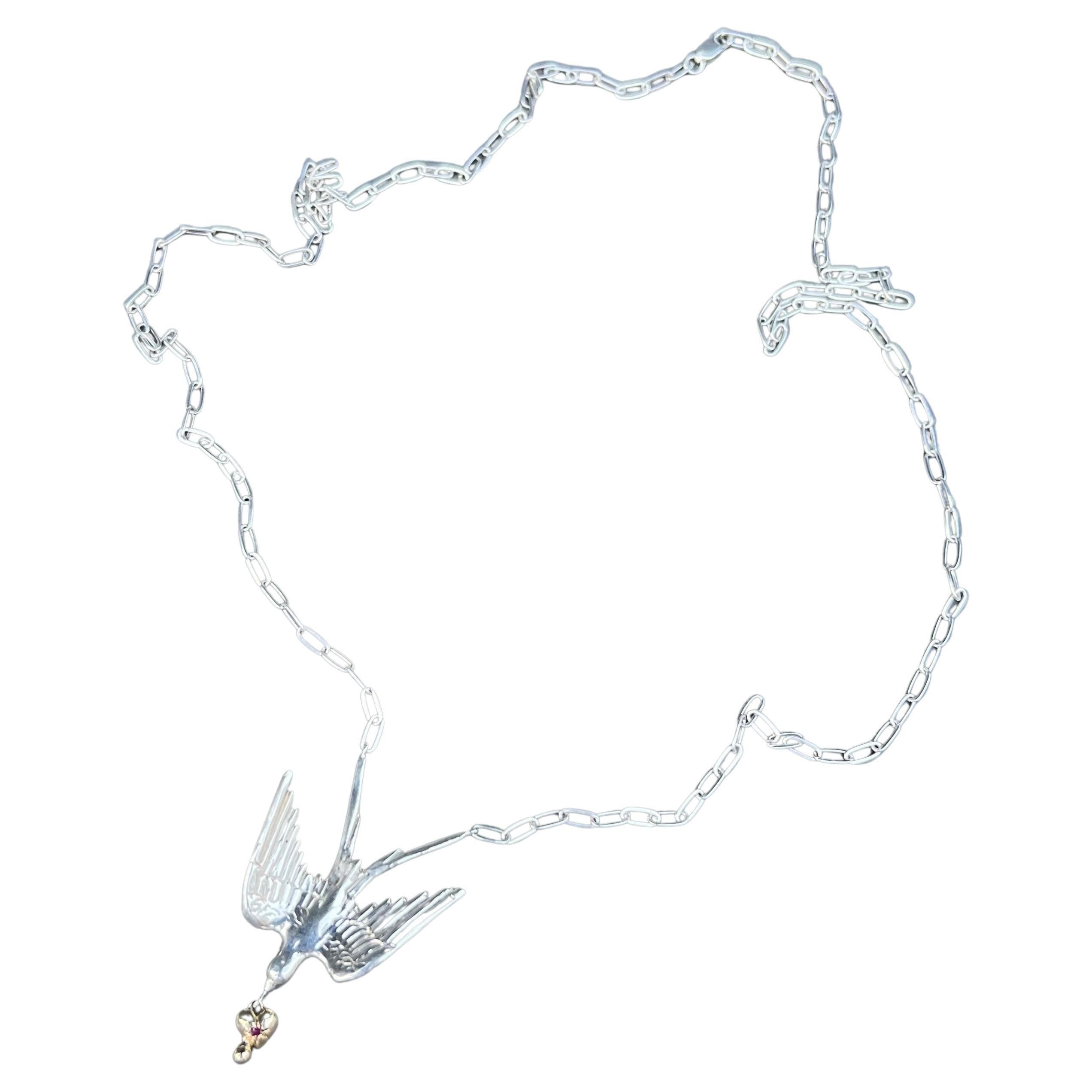 Collier col de colombe en or et chaîne en argent rubis de style victorien Neuf à Los Angeles, CA
