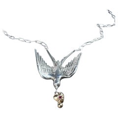 Collier col de colombe en or et chaîne en argent rubis de style victorien