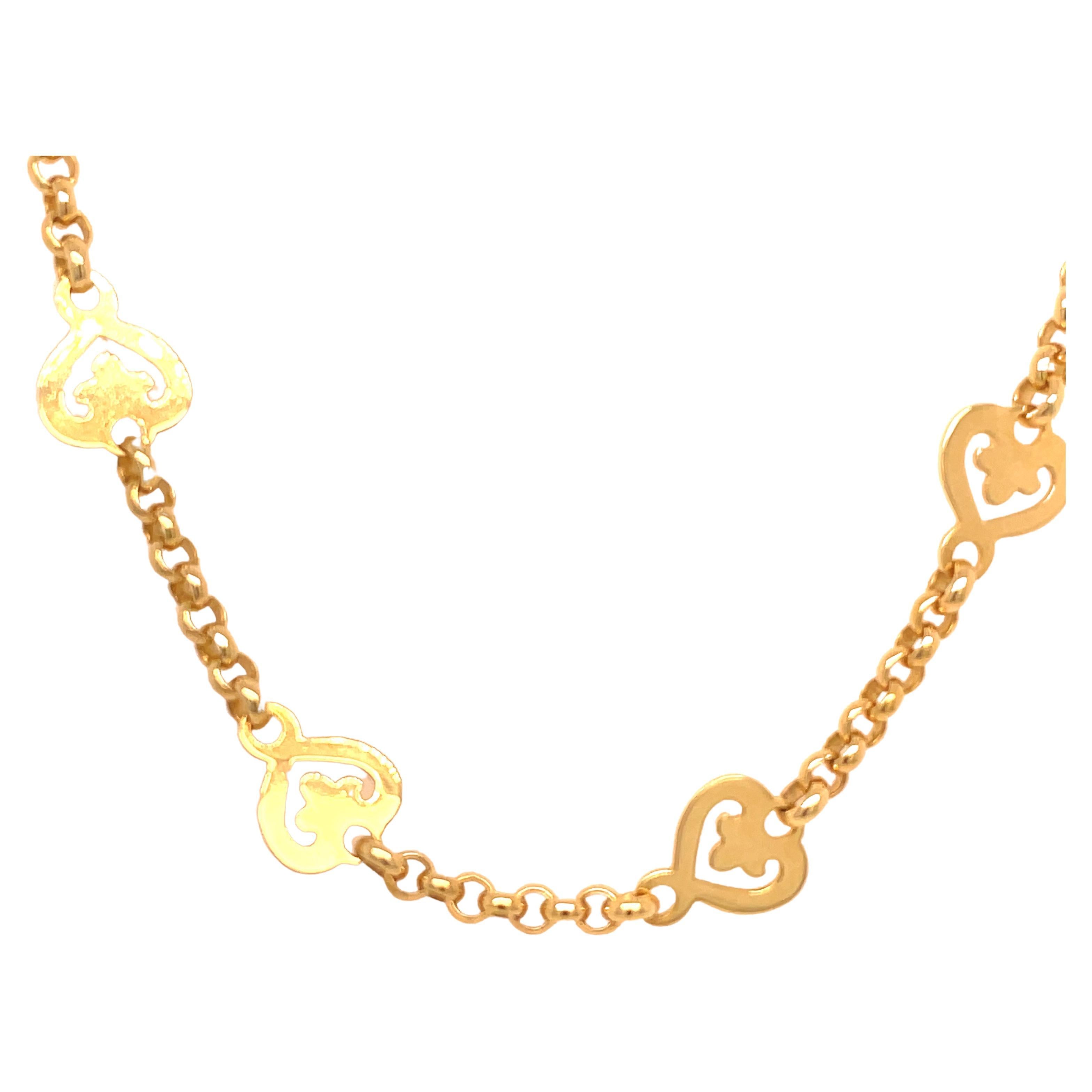 Gold Heart Link Necklace For Sale