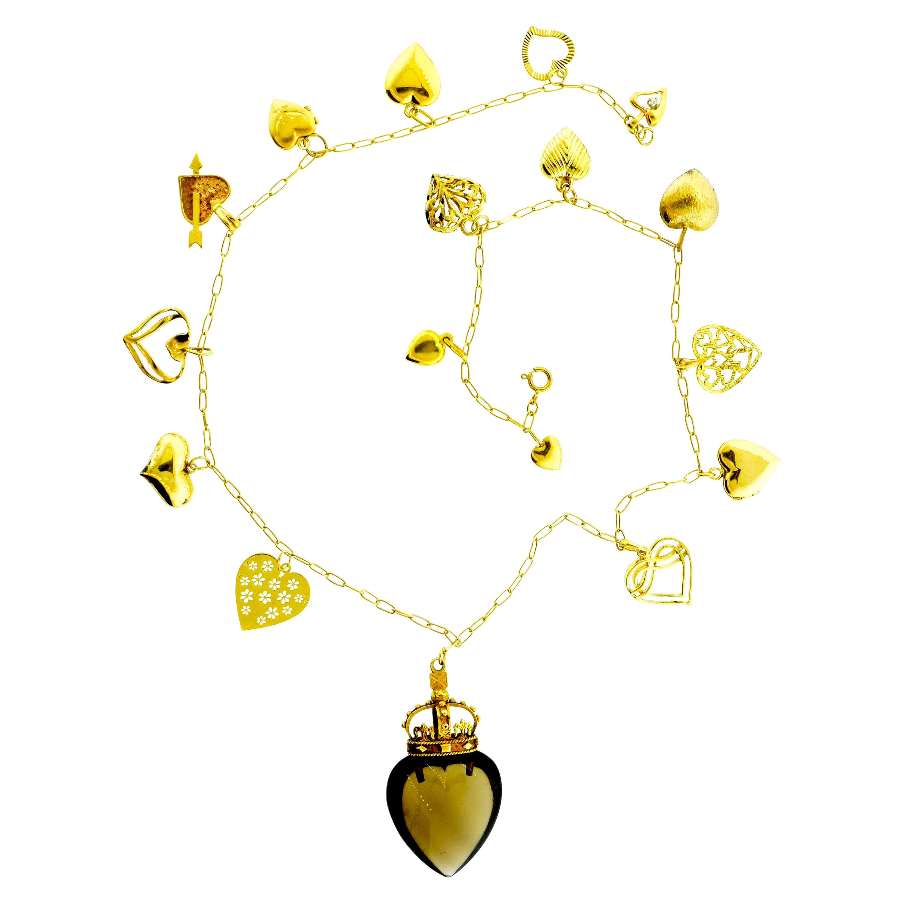 Gold Heart Motif Charm Necklace