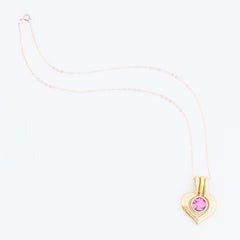 Gold Heart Pendant Necklace With Pink Crystal By Nolan Miller, 1980s