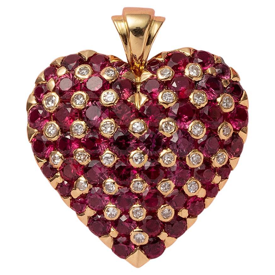 Gold Heart Pendant with Rubies and Diamonds