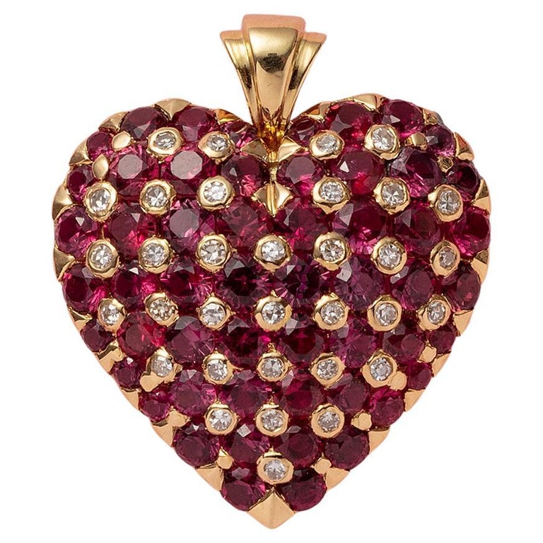Gold Heart Pendant with Rubies and Diamonds For Sale