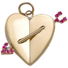 Gold Heart with Ruby Arrow Charm